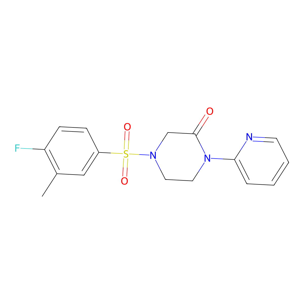 4-(4-Fluoro-3-methylbenzenesulfonyl)-1-(pyridin-2-yl)piperazin-2-one molecular structure, CAS 2310097-06-2