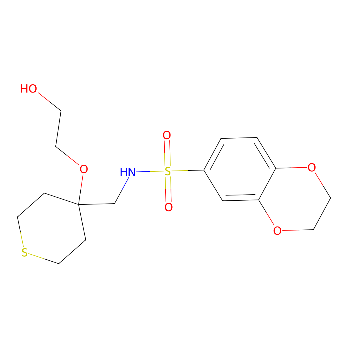 N-((4-(2-hydroxyethoxy)tetrahydro-2H-thiopyran-4-yl)methyl)-2,3-dihydrobenzo[b][1,4]dioxine-6-sulfonamide molecular structure, CAS 2310097-14-2