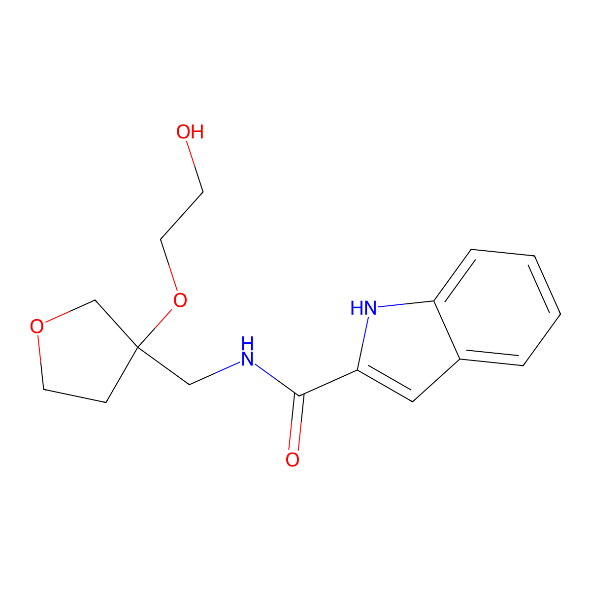 N-((3-(2-hydroxyethoxy)tetrahydrofuran-3-yl)methyl)-1H-indole-2-carboxamide molecular structure, CAS 2310097-45-9