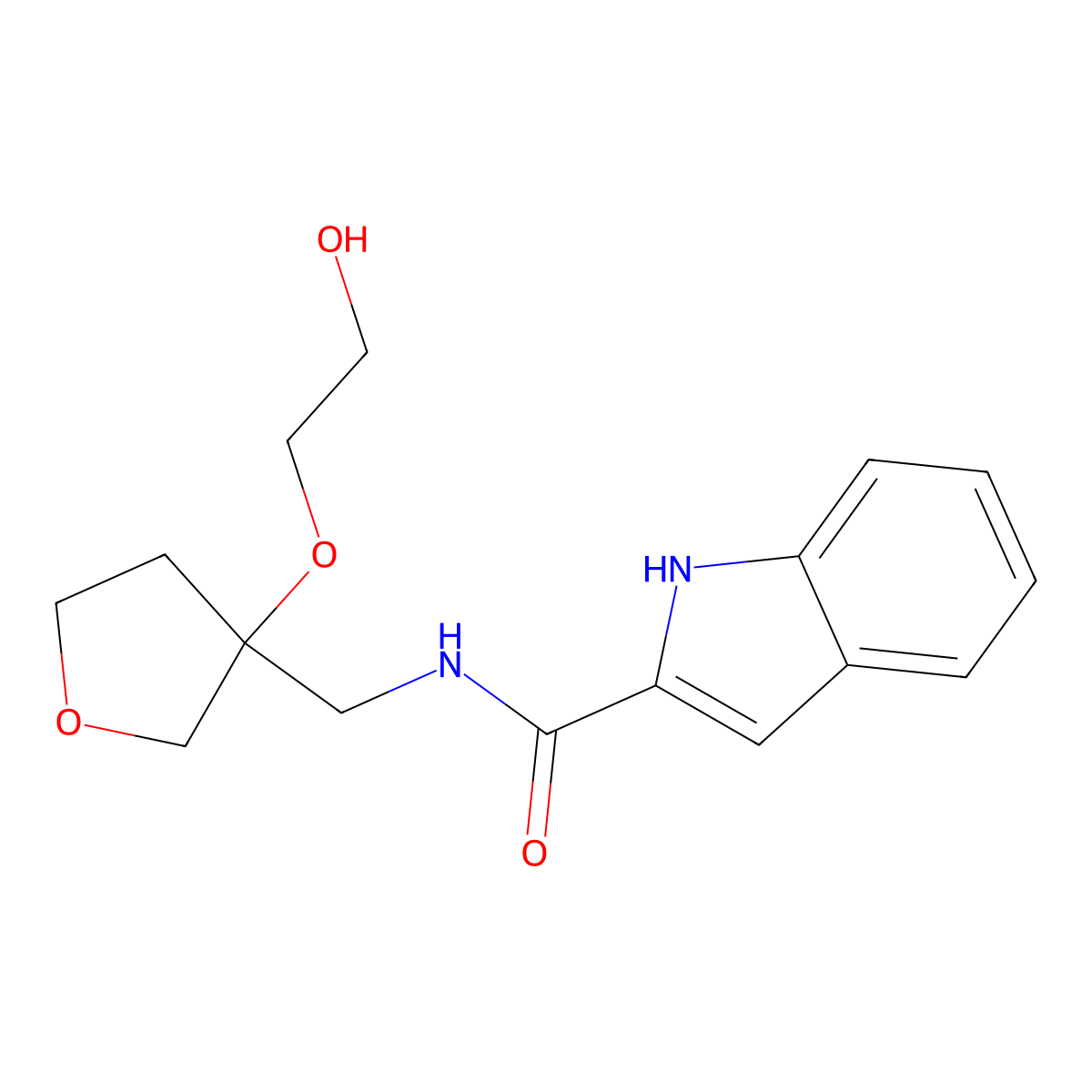 N-((3-(2-hydroxyethoxy)tetrahydrofuran-3-yl)methyl)-1H-indole-2-carboxamide molecular structure, CAS 2310097-45-9