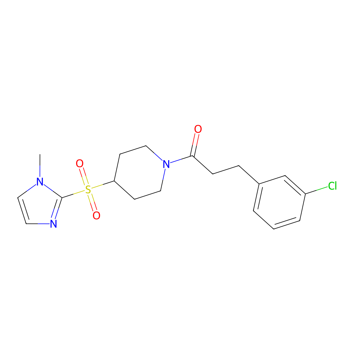 3-(3-chlorophenyl)-1-{4-[(1-methyl-1H-imidazol-2-yl)sulfonyl]piperidin-1-yl}propan-1-one molecular structure, CAS 2310097-73-3