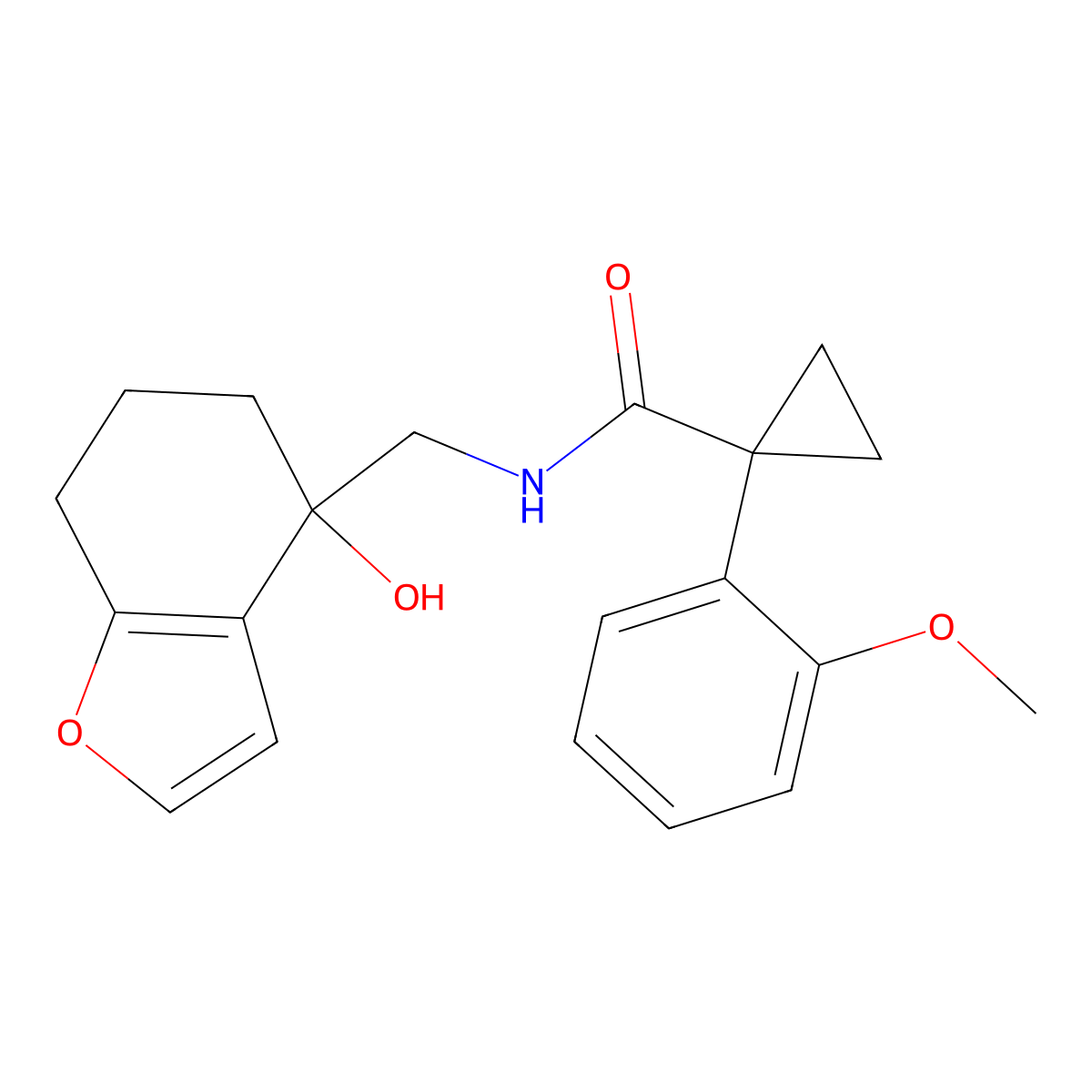 N-[(4-hydroxy-4,5,6,7-tetrahydro-1-benzofuran-4-yl)methyl]-1-(2-methoxyphenyl)cyclopropane-1-carboxamide molecular structure, CAS 2310097-79-9