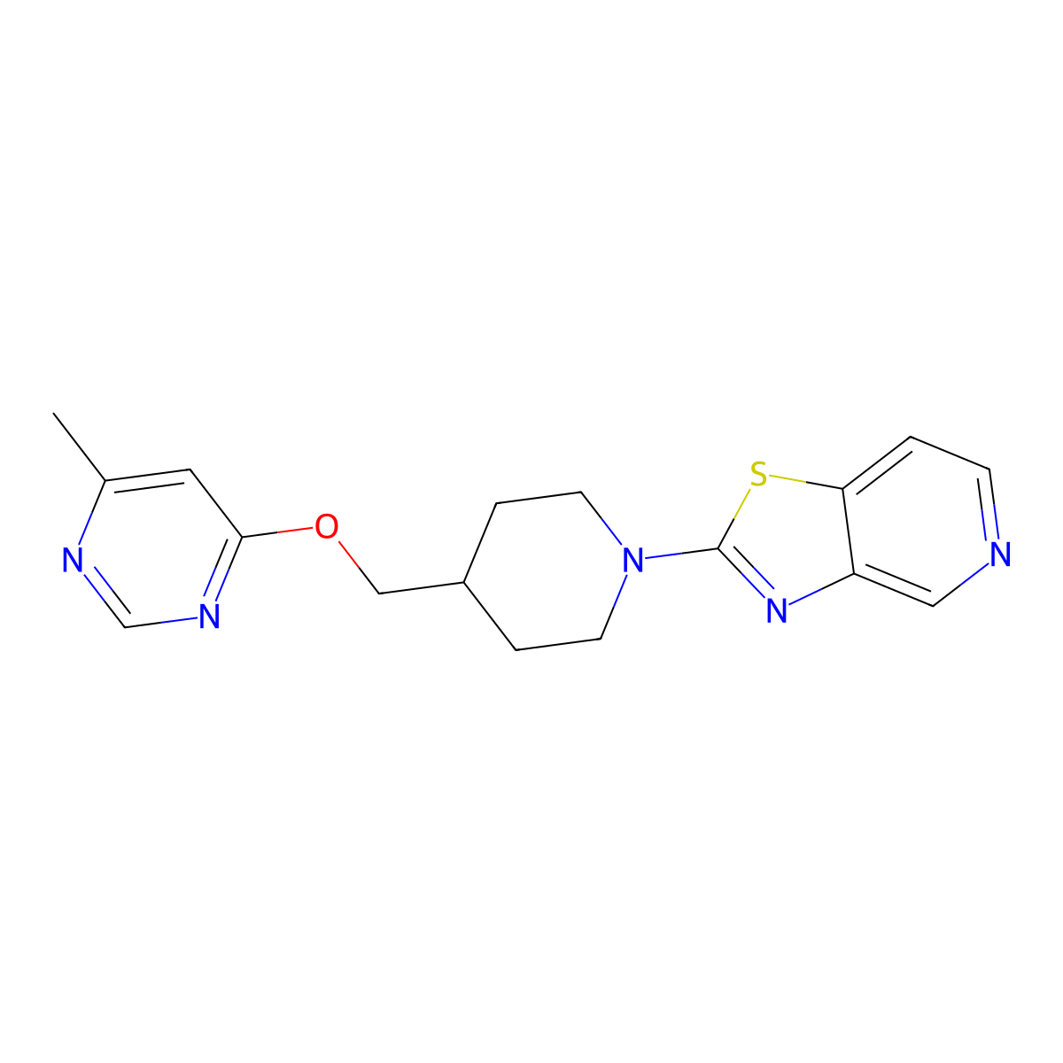 2-(4-(((6-Methylpyrimidin-4-yl)oxy)methyl)piperidin-1-yl)thiazolo[4,5-c]pyridine molecular structure, CAS 2310097-81-3