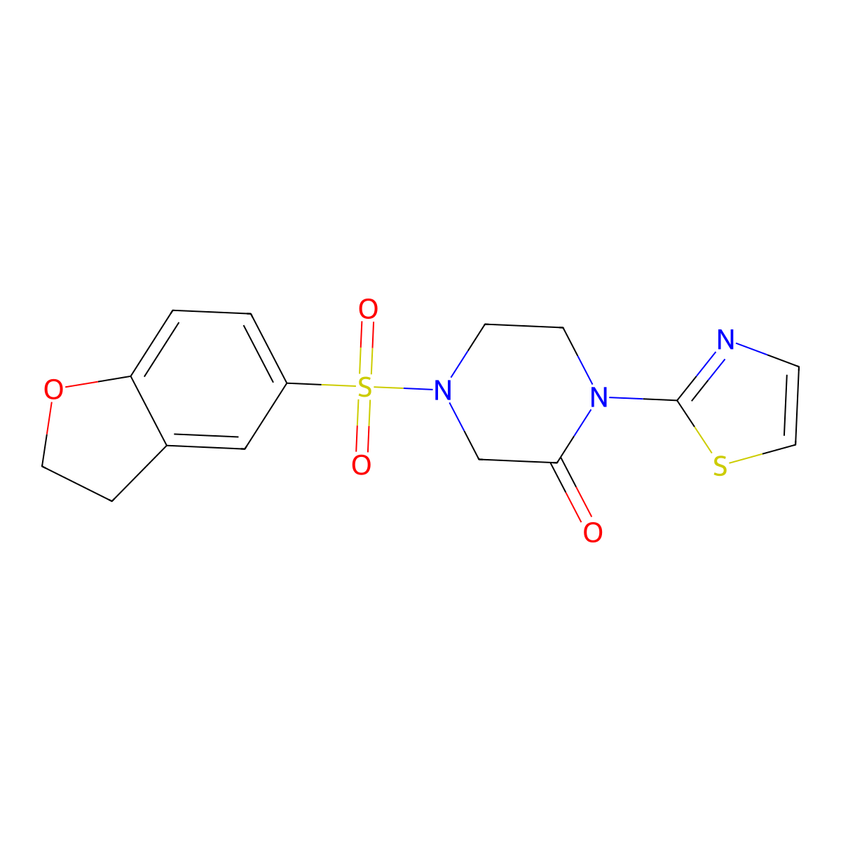 4-(2,3-Dihydro-1-benzofuran-5-sulfonyl)-1-(1,3-thiazol-2-yl)piperazin-2-one molecular structure, CAS 2310097-93-7
