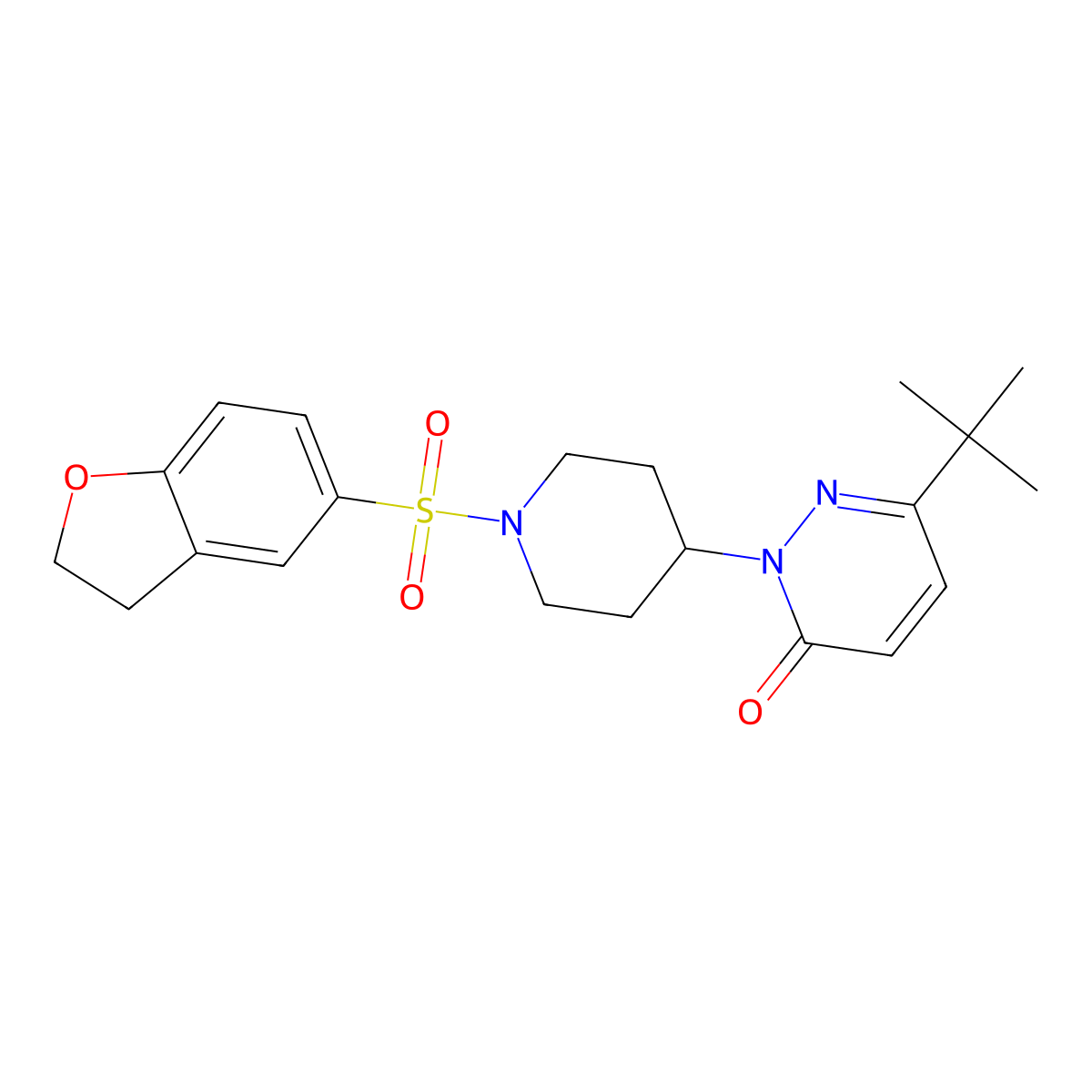 6-Tert-butyl-2-[1-(2,3-dihydro-1-benzofuran-5-sulfonyl)piperidin-4-yl]-2,3-dihydropyridazin-3-one molecular structure, CAS 2310098-15-6