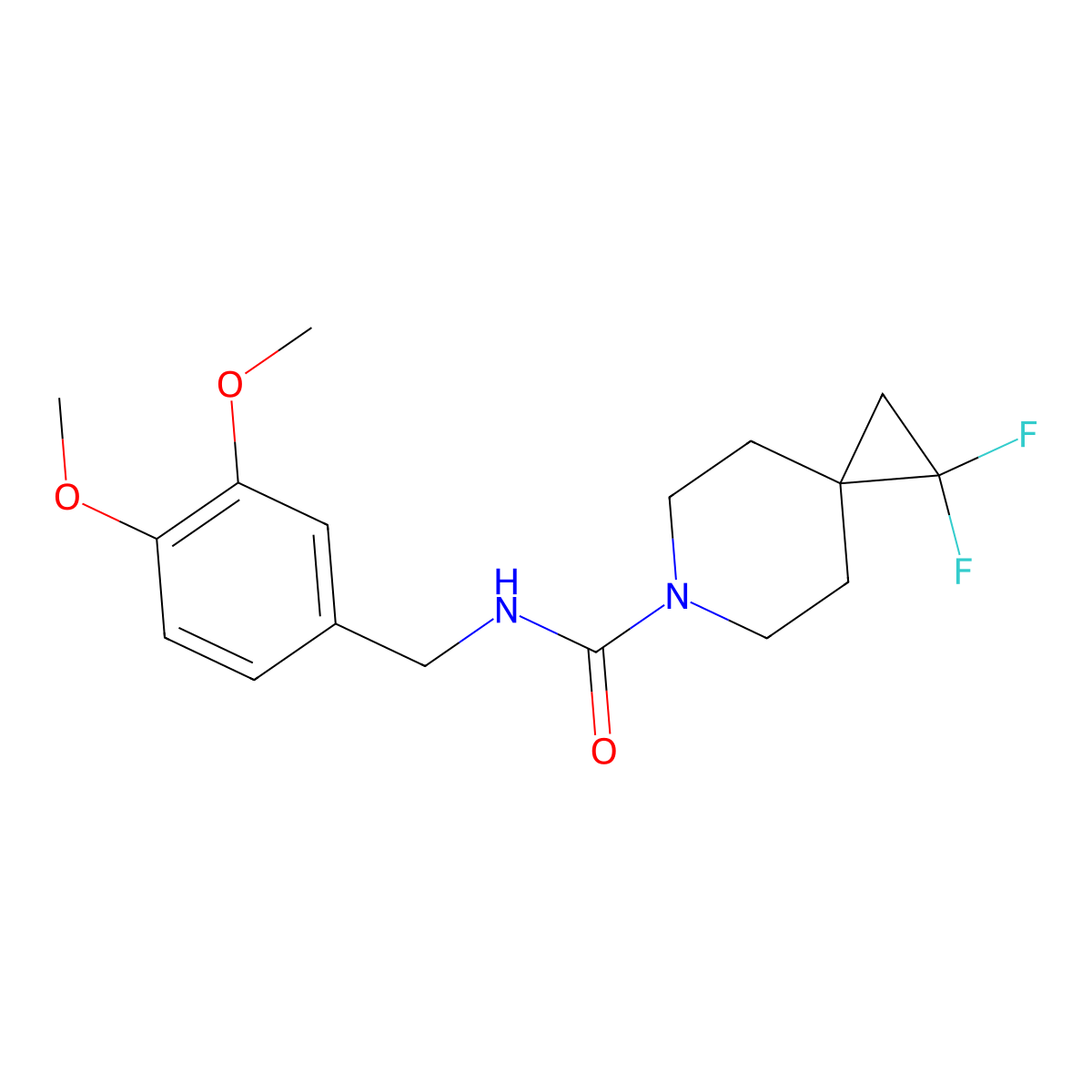 N-(3,4-dimethoxybenzyl)-1,1-difluoro-6-azaspiro[2.5]octane-6-carboxamide molecular structure, CAS 2310098-24-7