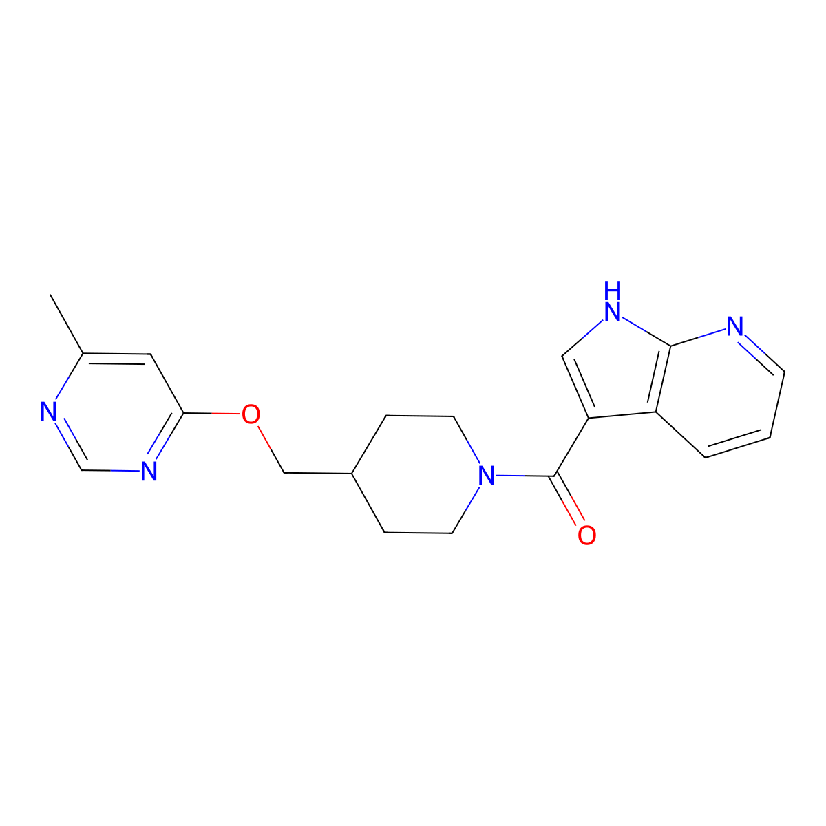 4-methyl-6-[(1-{1H-pyrrolo[2,3-b]pyridine-3-carbonyl}piperidin-4-yl)methoxy]pyrimidine molecular structure, CAS 2310098-29-2