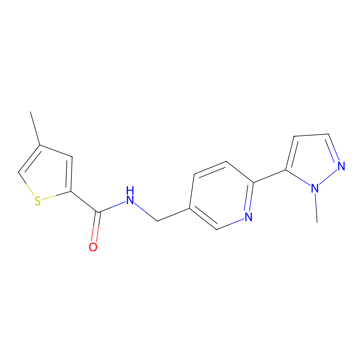 4-methyl-N-((6-(1-methyl-1H-pyrazol-5-yl)pyridin-3-yl)methyl)thiophene-2-carboxamide molecular structure, CAS 2310098-54-3