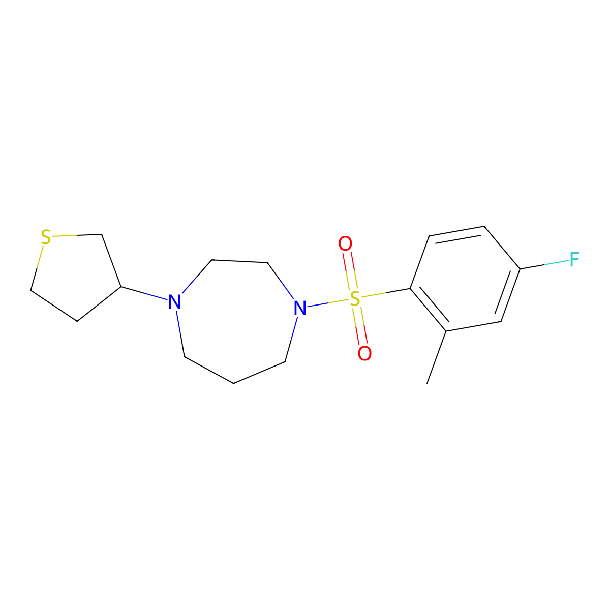 1-(4-Fluoro-2-methylbenzenesulfonyl)-4-(thiolan-3-yl)-1,4-diazepane molecular structure, CAS 2310098-64-5