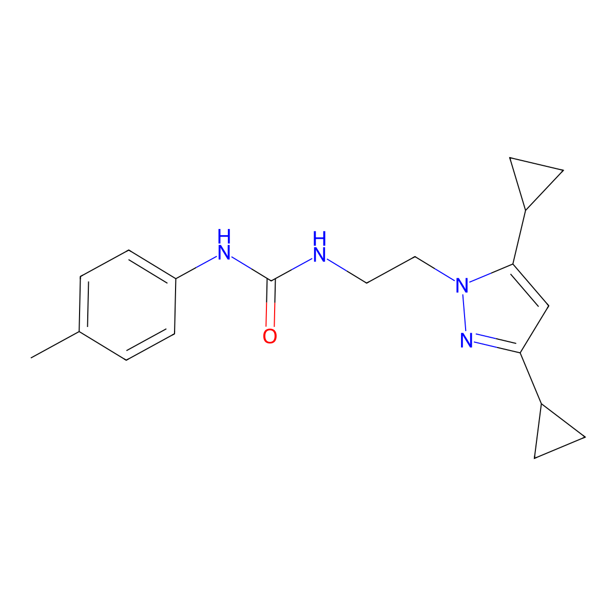 1-(2-(3,5-dicyclopropyl-1H-pyrazol-1-yl)ethyl)-3-(p-tolyl)urea molecular structure, CAS 2310098-67-8