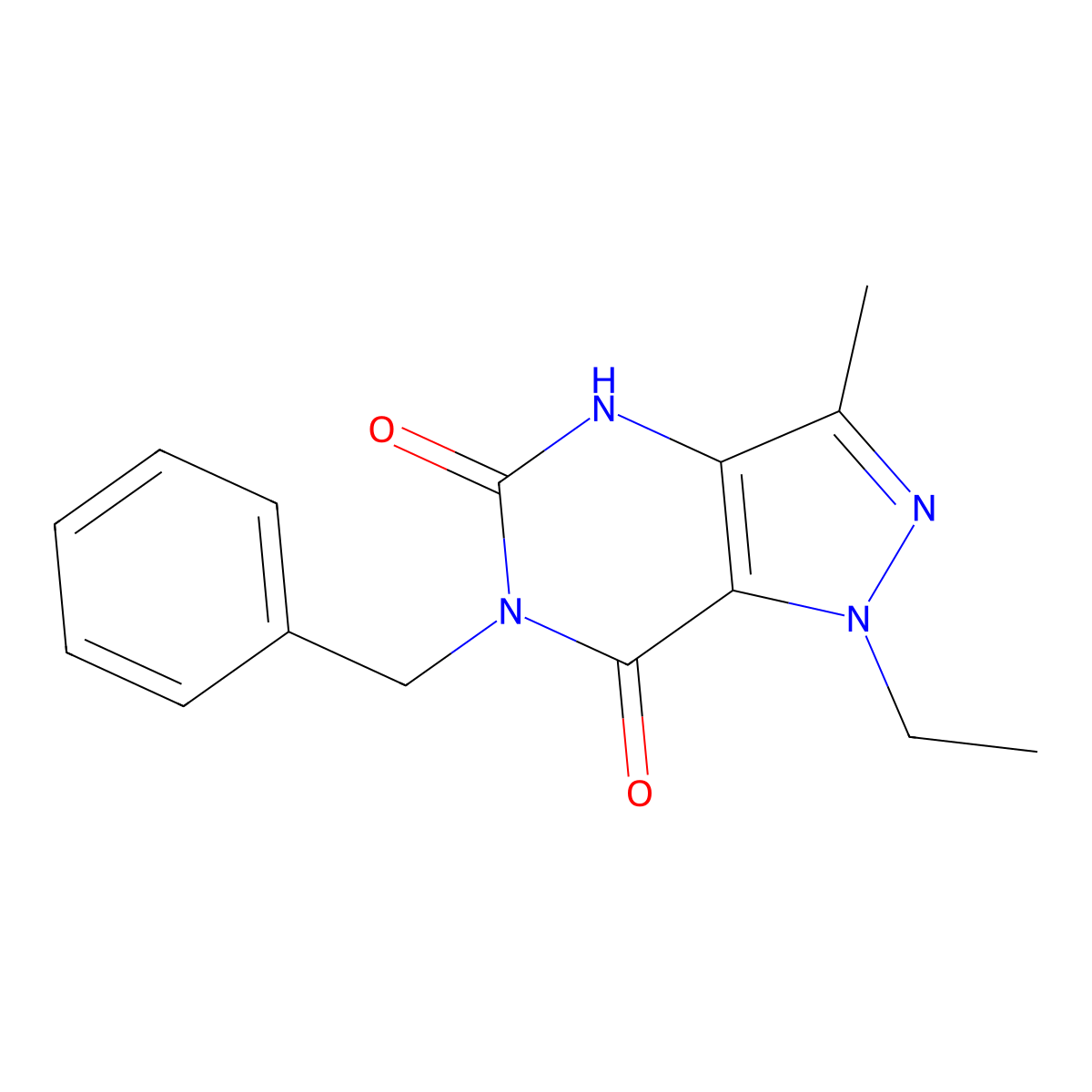 6-benzyl-1-ethyl-3-methyl-1H,4H,5H,6H,7H-pyrazolo[4,3-d]pyrimidine-5,7-dione molecular structure, CAS 2310098-87-2