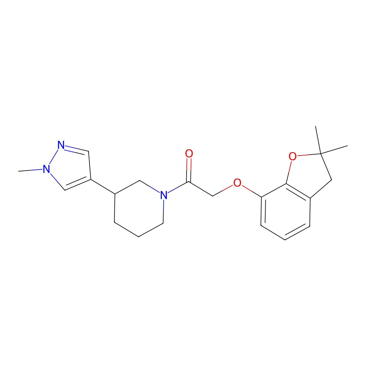 2-[(2,2-dimethyl-2,3-dihydro-1-benzofuran-7-yl)oxy]-1-[3-(1-methyl-1H-pyrazol-4-yl)piperidin-1-yl]ethan-1-one molecular structure, CAS 2310098-89-4