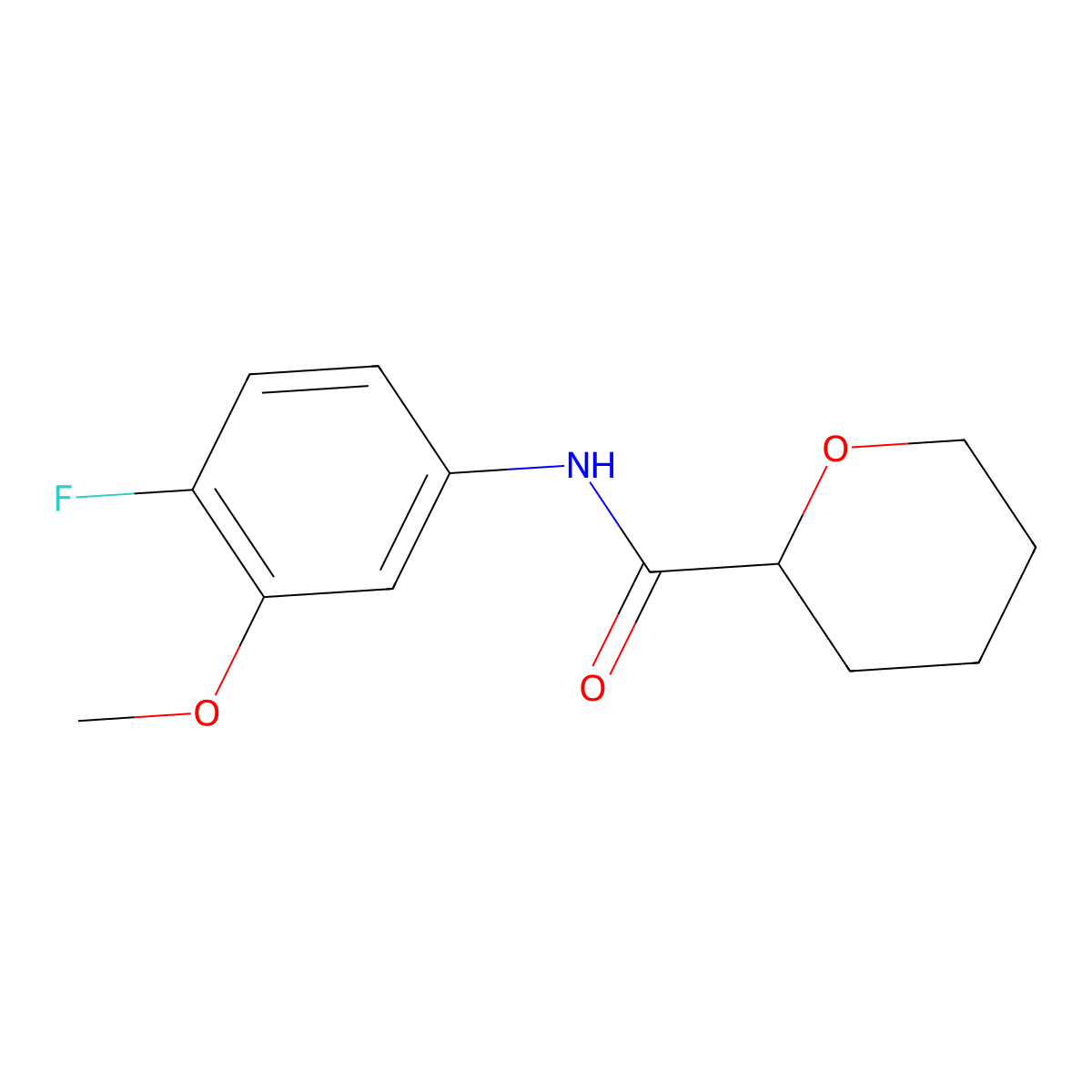 N-(4-fluoro-3-methoxyphenyl)oxane-2-carboxamide molecular structure, CAS 2310099-24-0