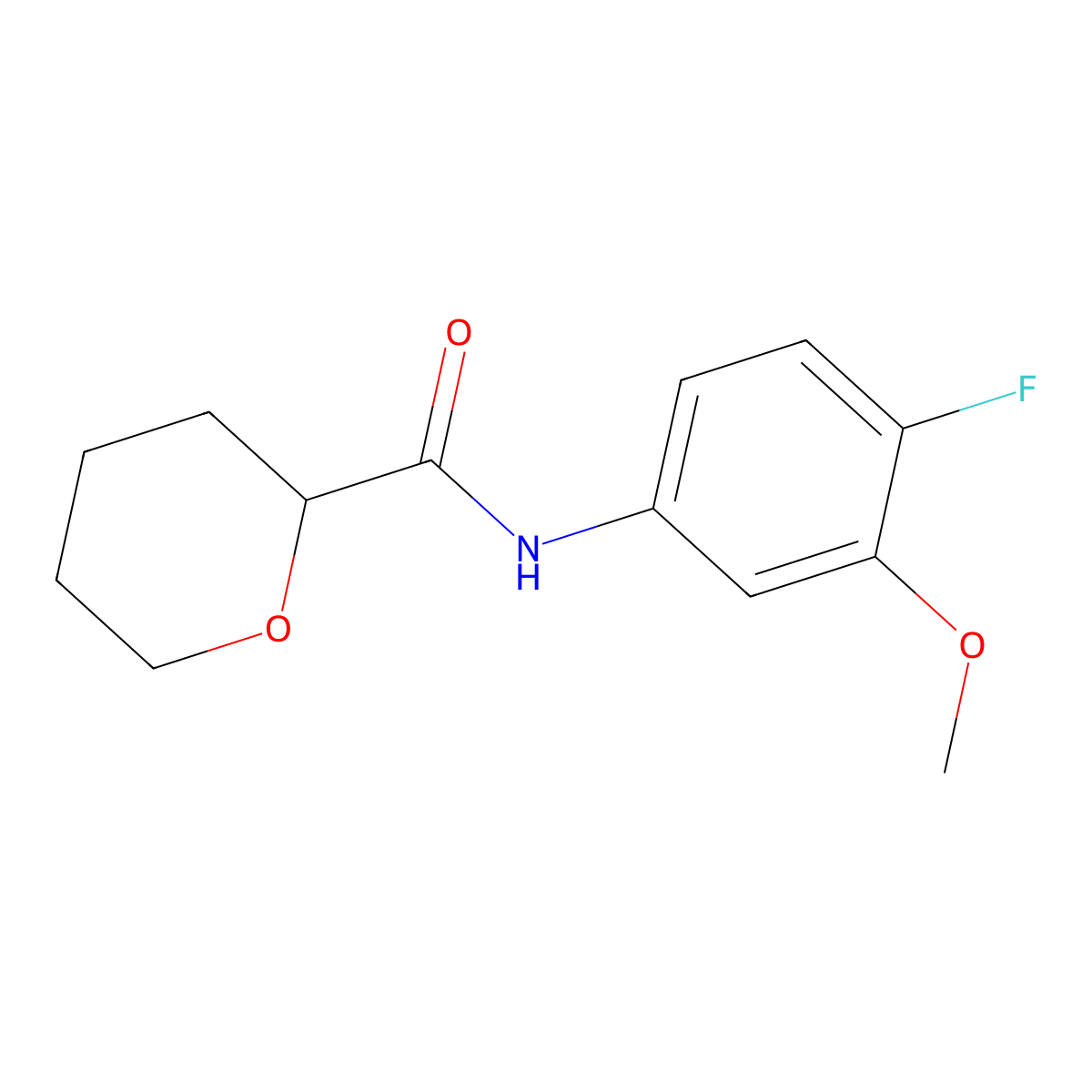 N-(4-fluoro-3-methoxyphenyl)oxane-2-carboxamide molecular structure, CAS 2310099-24-0