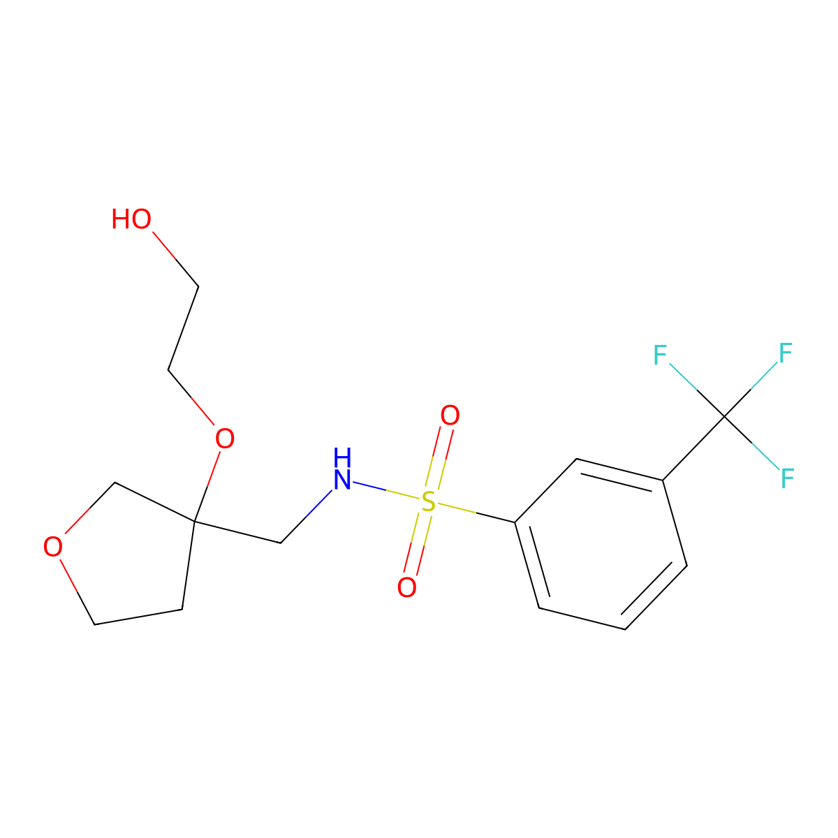 N-((3-(2-hydroxyethoxy)tetrahydrofuran-3-yl)methyl)-3-(trifluoromethyl)benzenesulfonamide molecular structure, CAS 2310099-37-5