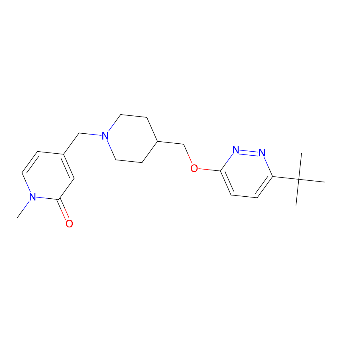 4-[(4-{[(6-Tert-butylpyridazin-3-yl)oxy]methyl}piperidin-1-yl)methyl]-1-methyl-1,2-dihydropyridin-2-one molecular structure, CAS 2310100-08-2