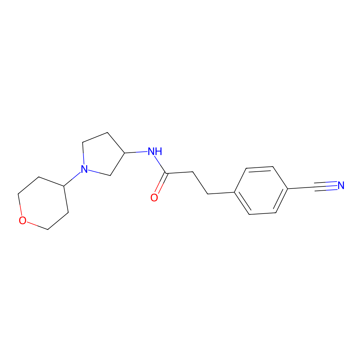 3-(4-cyanophenyl)-N-[1-(oxan-4-yl)pyrrolidin-3-yl]propanamide molecular structure, CAS 2310100-29-7