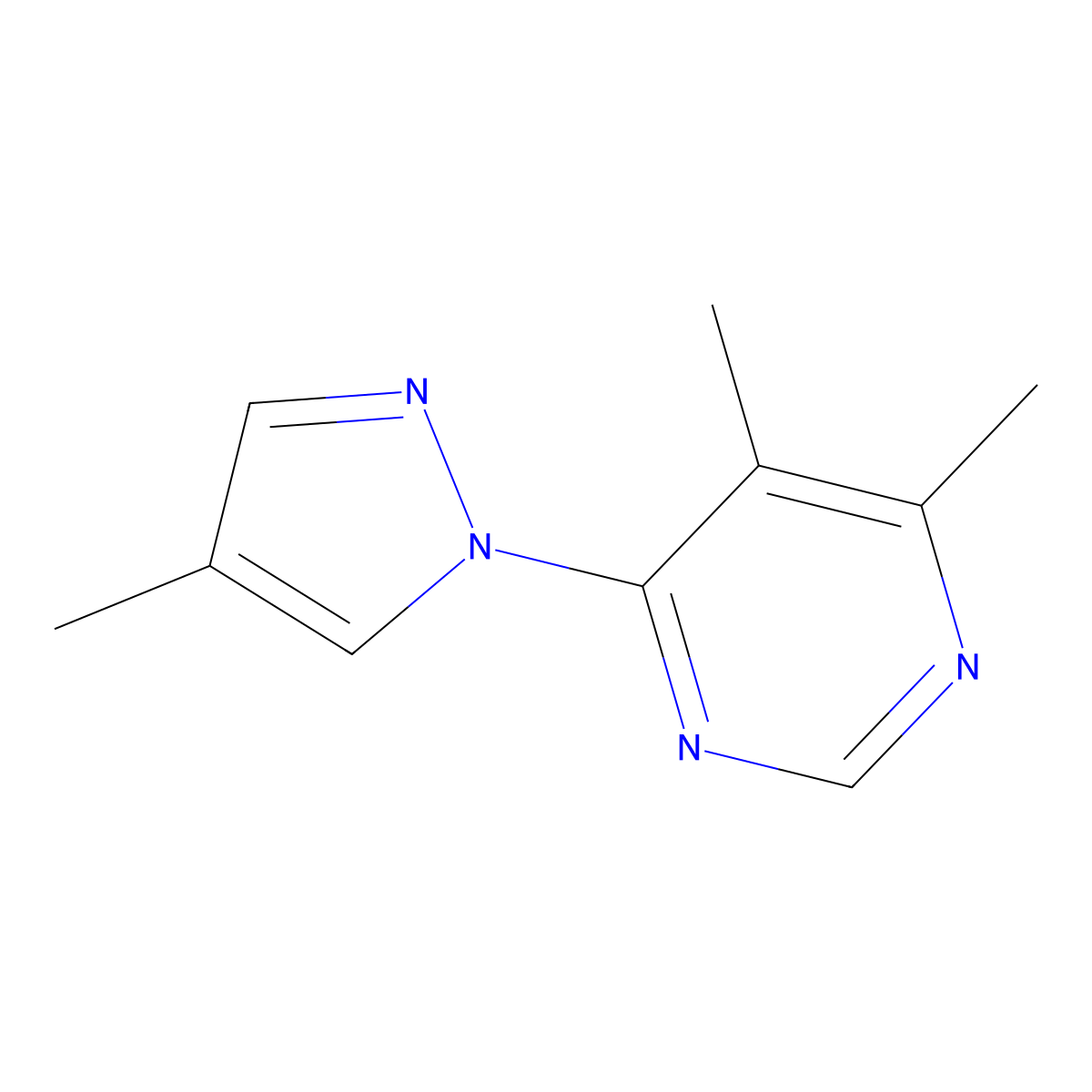 4,5-dimethyl-6-(4-methyl-1H-pyrazol-1-yl)pyrimidine molecular structure, CAS 2310100-76-4