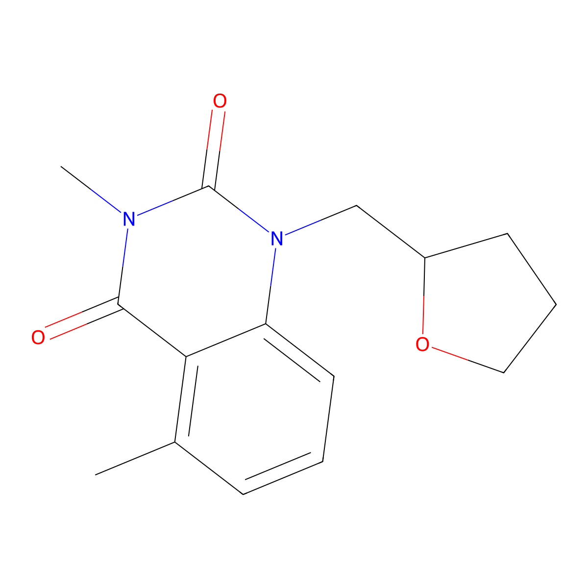 3,5-dimethyl-1-((tetrahydrofuran-2-yl)methyl)quinazoline-2,4(1H,3H)-dione molecular structure, CAS 2310101-23-4
