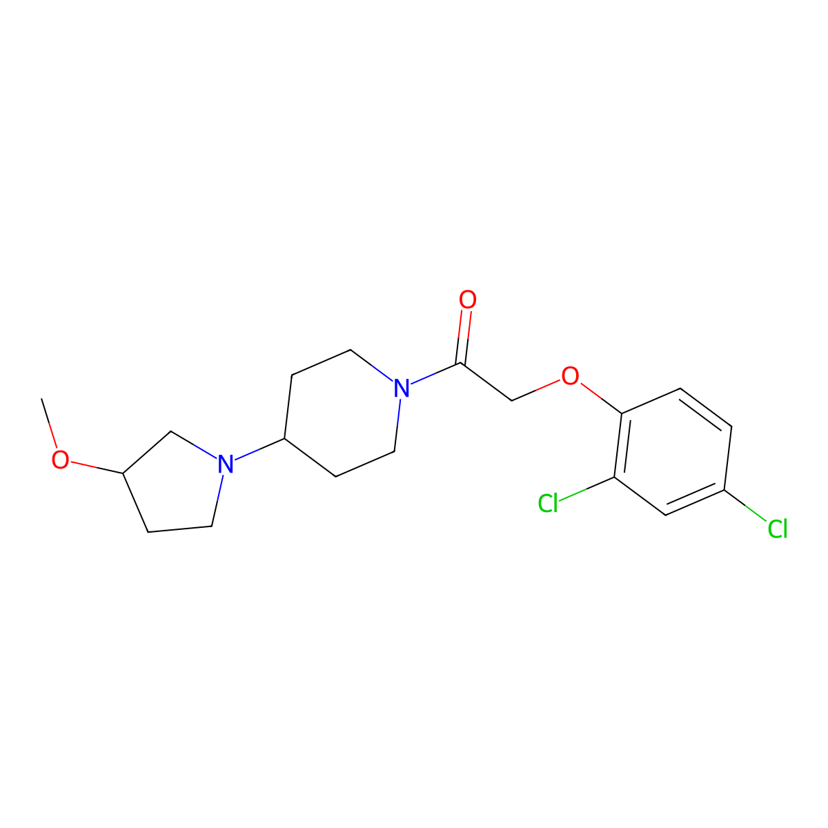 2-(2,4-Dichlorophenoxy)-1-(4-(3-methoxypyrrolidin-1-yl)piperidin-1-yl)ethan-1-one molecular structure, CAS 2310101-89-2