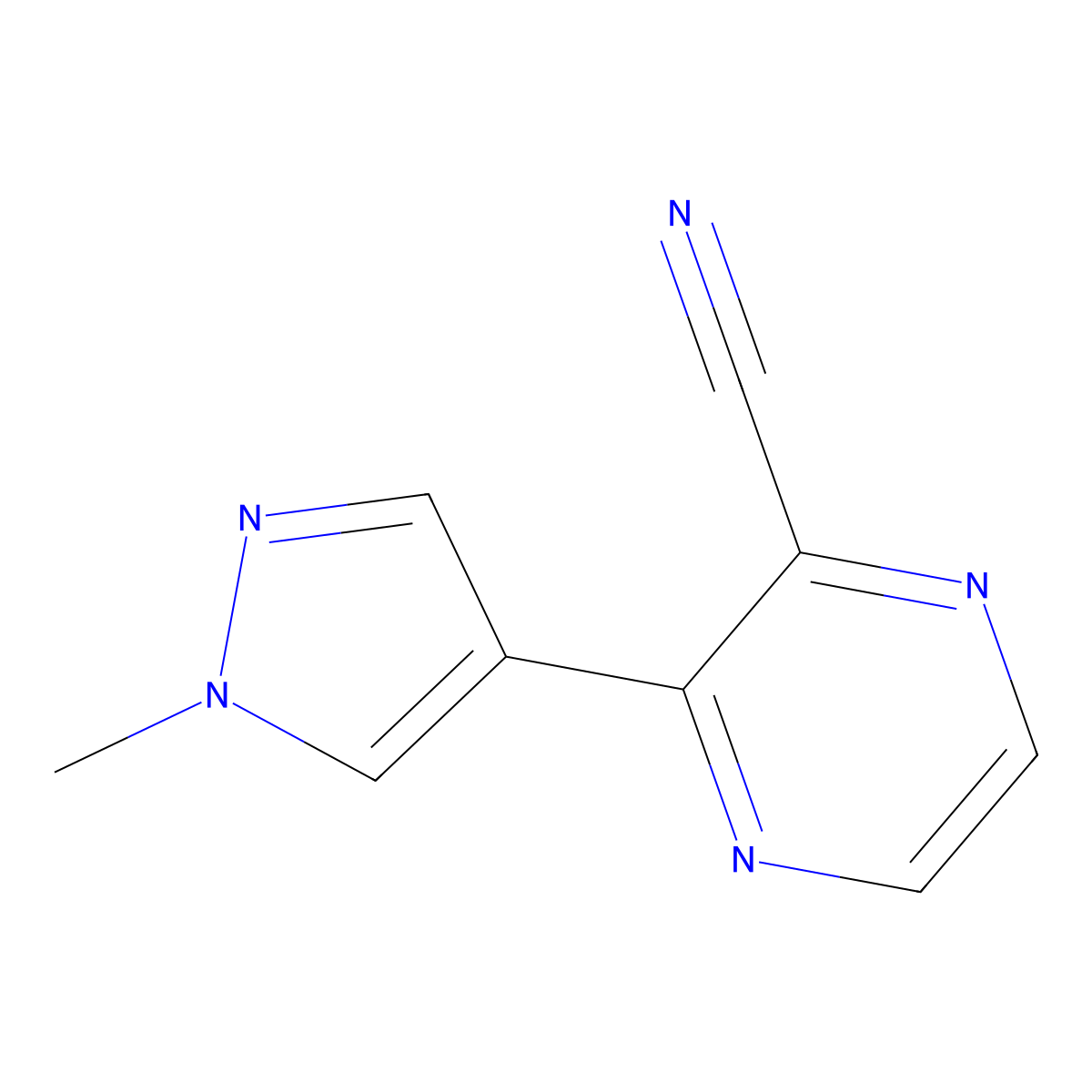 3-(1-methyl-1H-pyrazol-4-yl)pyrazine-2-carbonitrile molecular structure, CAS 2310101-98-3
