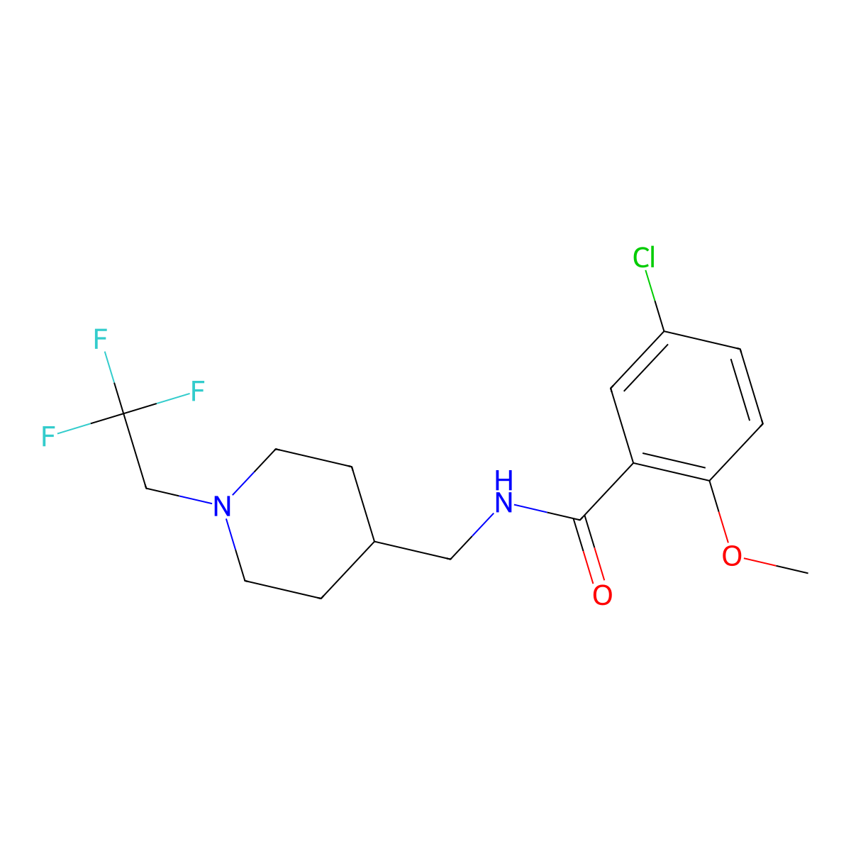 5-chloro-2-methoxy-N-{[1-(2,2,2-trifluoroethyl)piperidin-4-yl]methyl}benzamide molecular structure, CAS 2310102-07-7