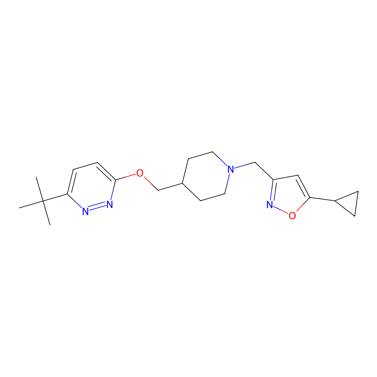 3-Tert-butyl-6-({1-[(5-cyclopropyl-1,2-oxazol-3-yl)methyl]piperidin-4-yl}methoxy)pyridazine molecular structure, CAS 2310102-48-6