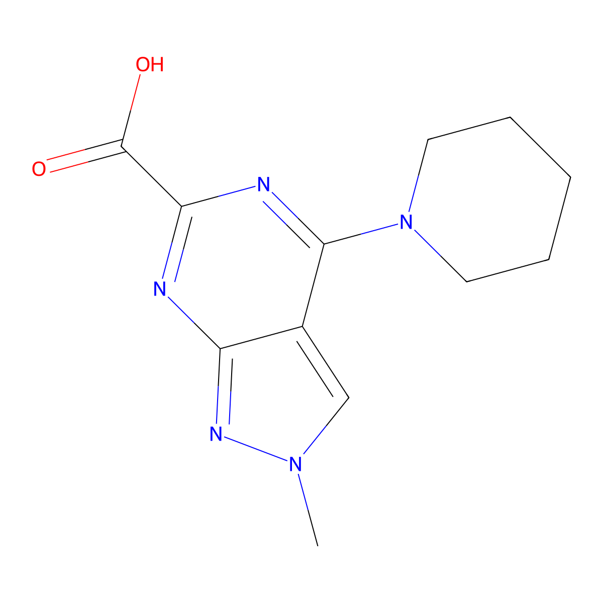 2-methyl-4-(piperidin-1-yl)-2H-pyrazolo[3,4-d]pyrimidine-6-carboxylic acid molecular structure, CAS 2310102-68-0