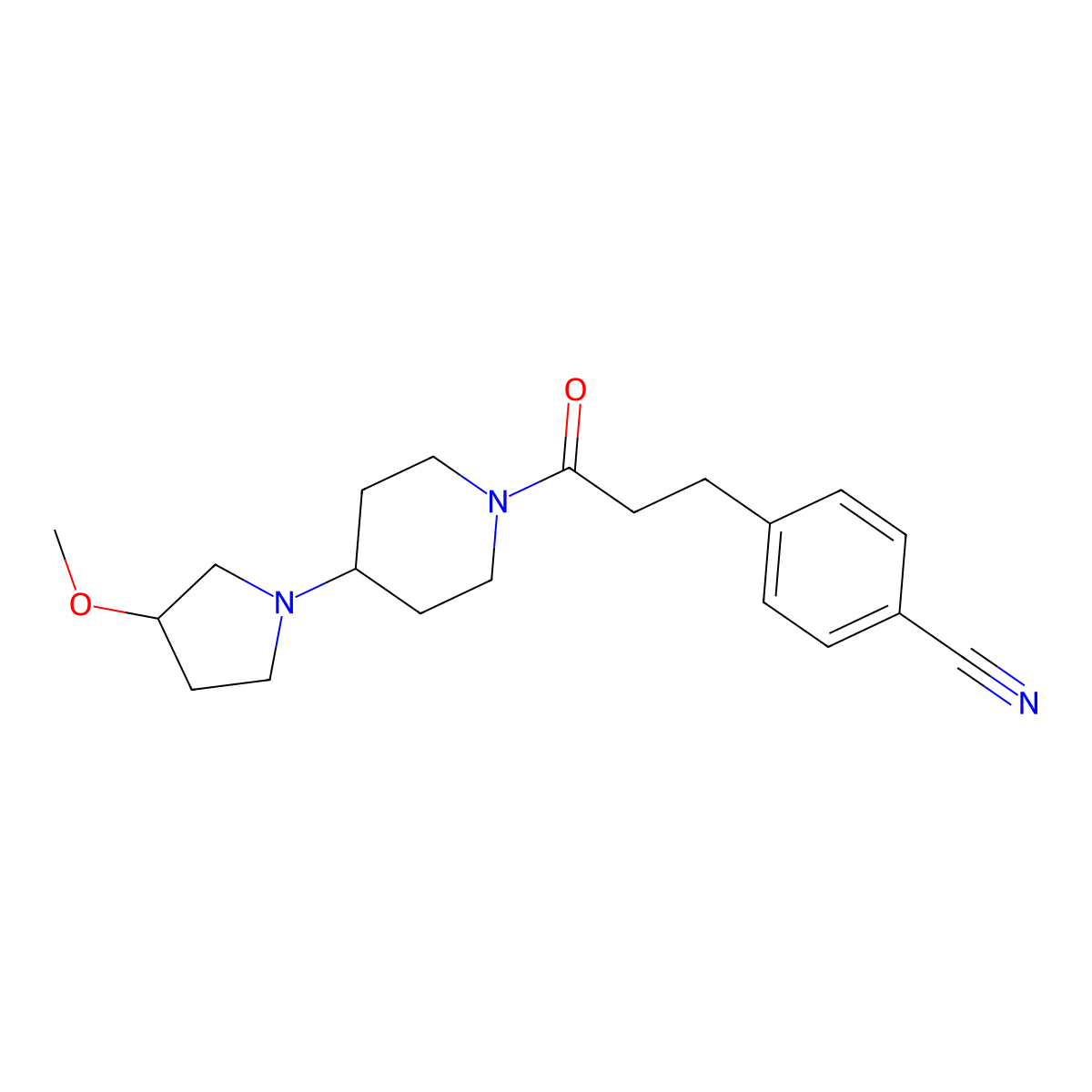 4-{3-[4-(3-Methoxypyrrolidin-1-yl)piperidin-1-yl]-3-oxopropyl}benzonitrile molecular structure, CAS 2310103-03-6
