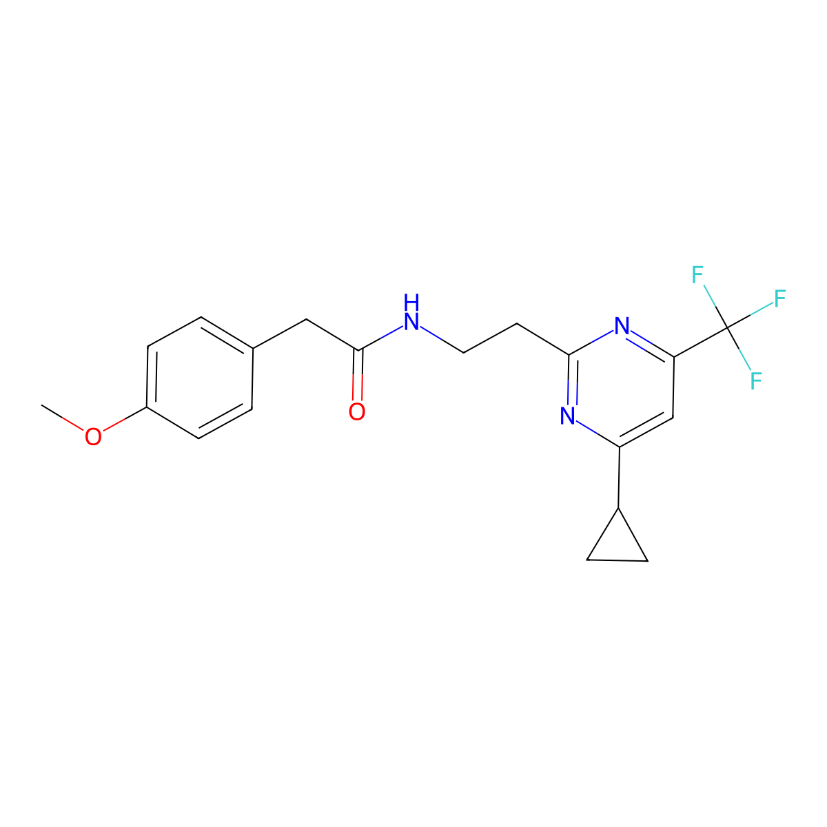 N-{2-[4-cyclopropyl-6-(trifluoromethyl)pyrimidin-2-yl]ethyl}-2-(4-methoxyphenyl)acetamide molecular structure, CAS 2310103-50-3