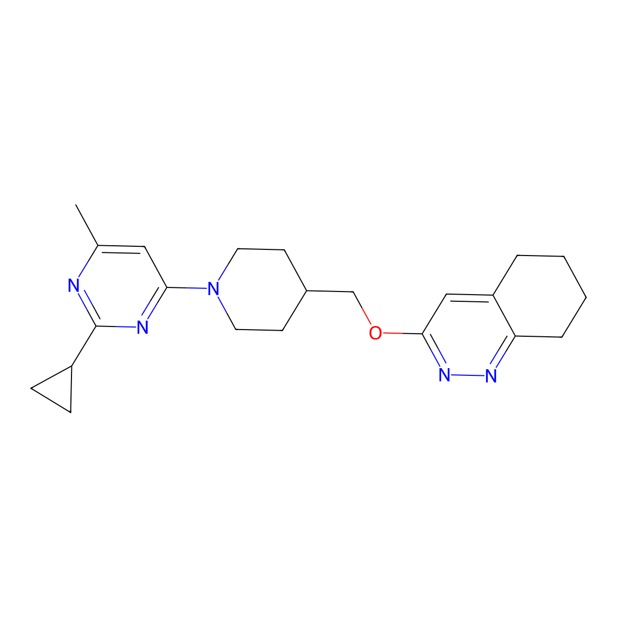 3-{[1-(2-Cyclopropyl-6-methylpyrimidin-4-yl)piperidin-4-yl]methoxy}-5,6,7,8-tetrahydrocinnoline molecular structure, CAS 2310104-37-9