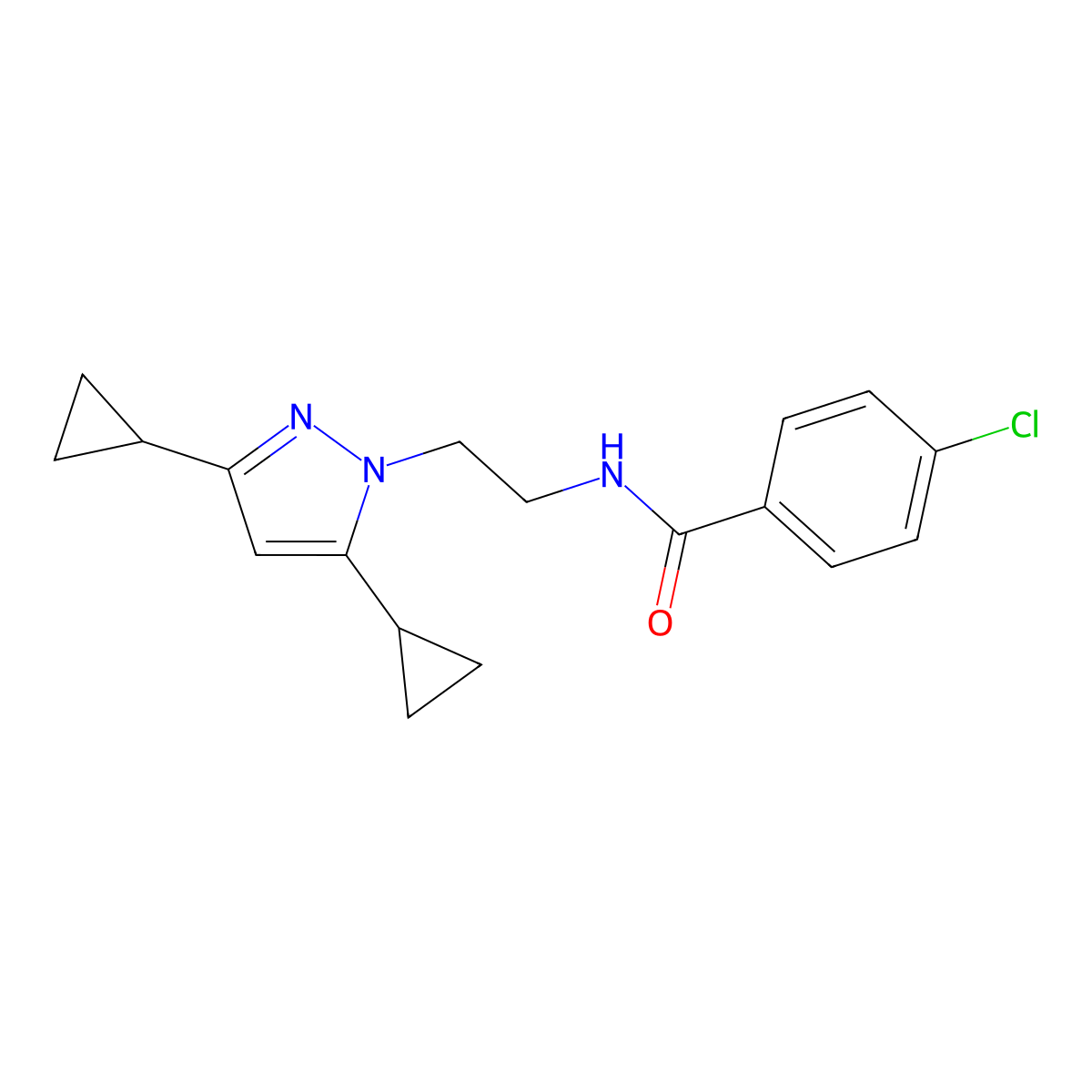 4-chloro-N-[2-(3,5-dicyclopropyl-1H-pyrazol-1-yl)ethyl]benzamide molecular structure, CAS 2310104-48-2