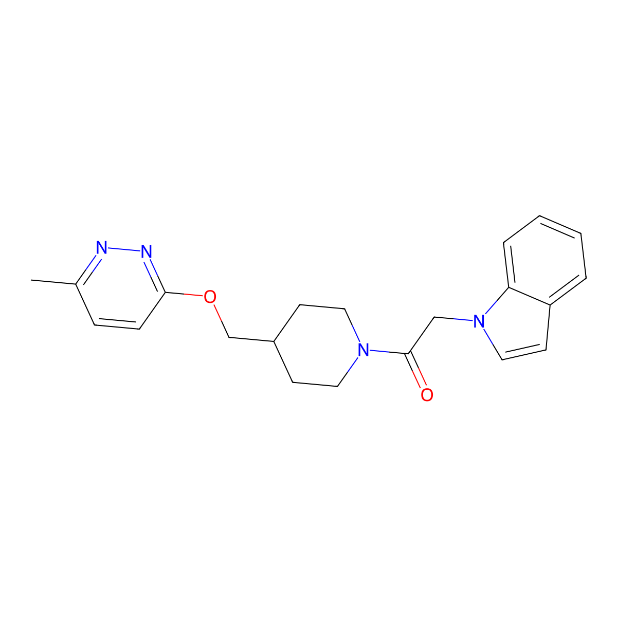 2-(1H-indol-1-yl)-1-(4-{[(6-methylpyridazin-3-yl)oxy]methyl}piperidin-1-yl)ethan-1-one molecular structure, CAS 2310121-50-5