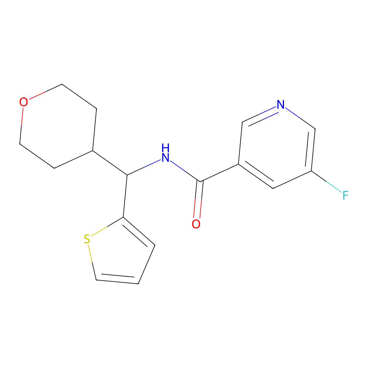 5-fluoro-N-[(oxan-4-yl)(thiophen-2-yl)methyl]pyridine-3-carboxamide molecular structure, CAS 2310121-67-4
