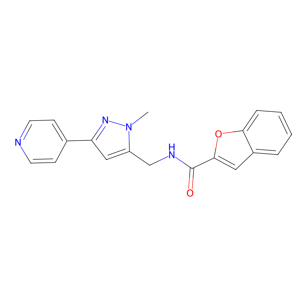 N-{[1-methyl-3-(pyridin-4-yl)-1H-pyrazol-5-yl]methyl}-1-benzofuran-2-carboxamide molecular structure, CAS 2310121-70-9