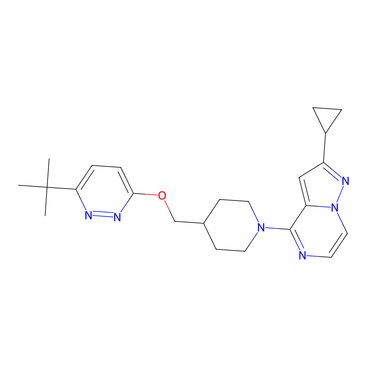 3-Tert-butyl-6-[(1-{2-cyclopropylpyrazolo[1,5-a]pyrazin-4-yl}piperidin-4-yl)methoxy]pyridazine molecular structure, CAS 2310121-99-2