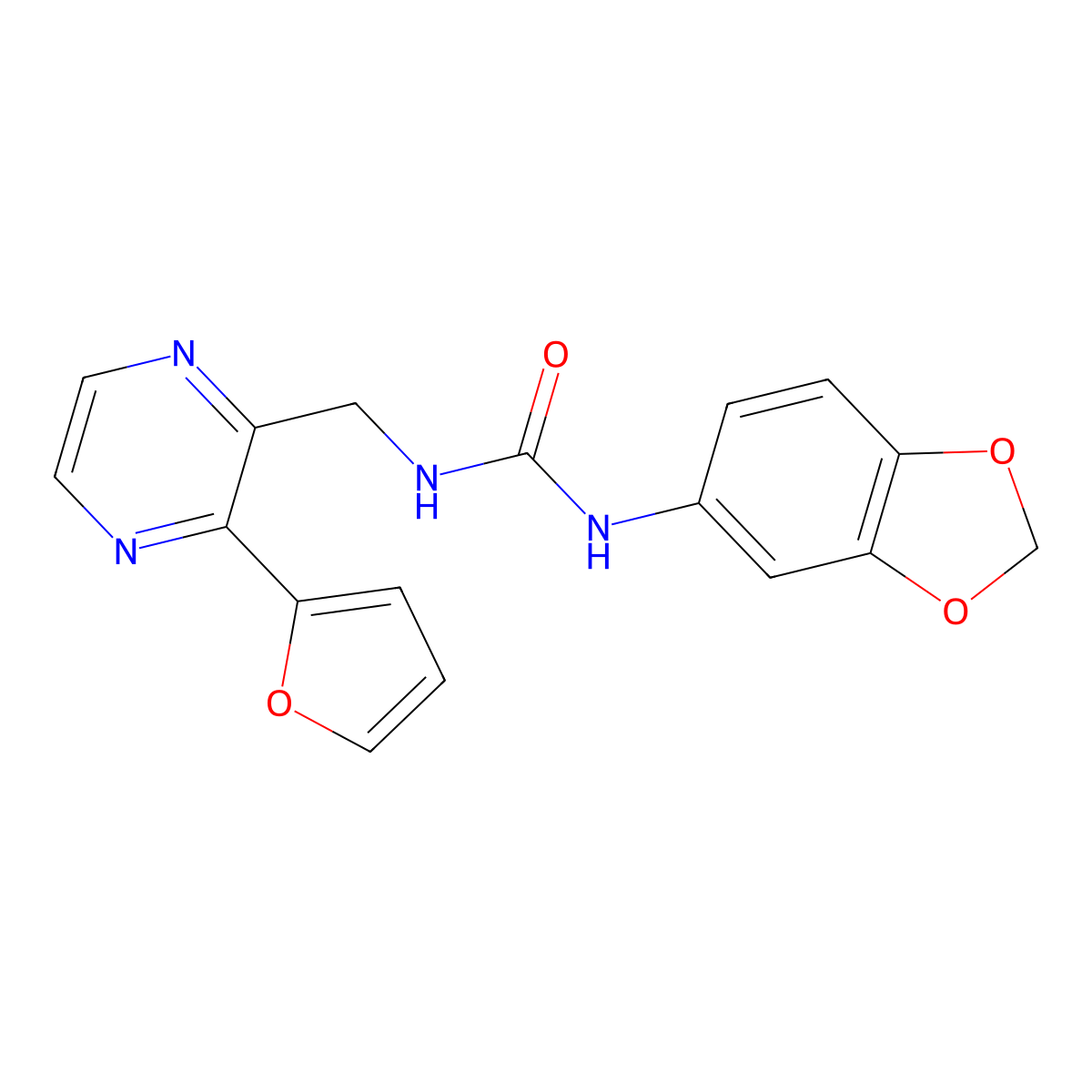 1-(Benzo[d][1,3]dioxol-5-yl)-3-((3-(furan-2-yl)pyrazin-2-yl)methyl)urea molecular structure, CAS 2310122-12-2