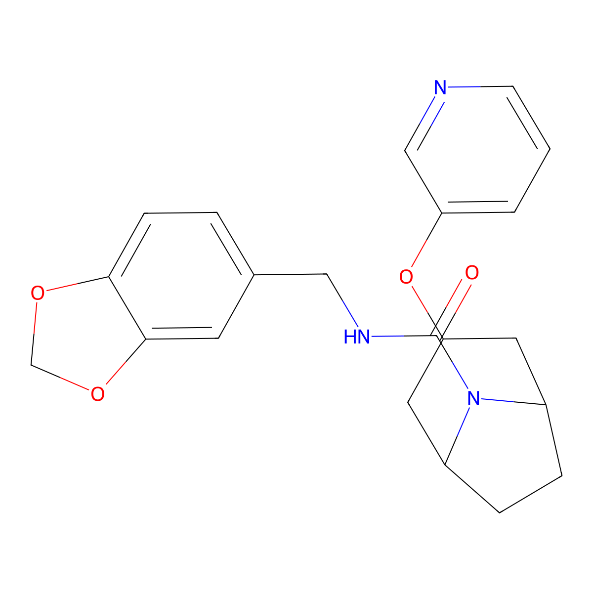 (1R,5S)-N-(benzo[d][1,3]dioxol-5-ylmethyl)-3-(pyridin-3-yloxy)-8-azabicyclo[3.2.1]octane-8-carboxamide molecular structure, CAS 2310122-17-7