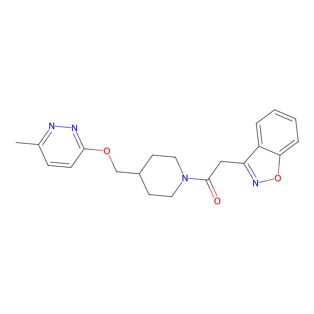 2-(1,2-Benzoxazol-3-yl)-1-(4-{[(6-methylpyridazin-3-yl)oxy]methyl}piperidin-1-yl)ethan-1-one molecular structure, CAS 2310122-29-1