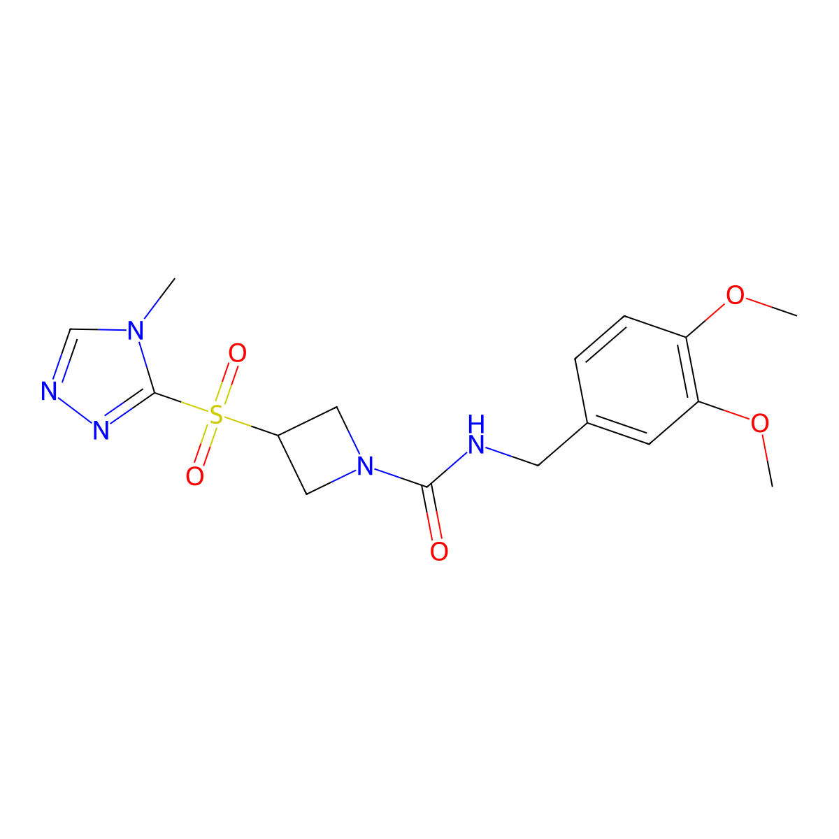 N-(3,4-dimethoxybenzyl)-3-((4-methyl-4H-1,2,4-triazol-3-yl)sulfonyl)azetidine-1-carboxamide molecular structure, CAS 2310122-33-7