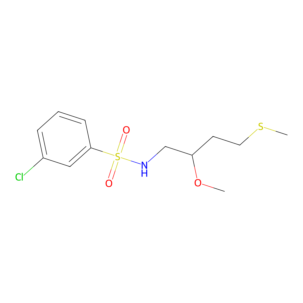 3-chloro-N-[2-methoxy-4-(methylsulfanyl)butyl]benzene-1-sulfonamide molecular structure, CAS 2310122-58-6