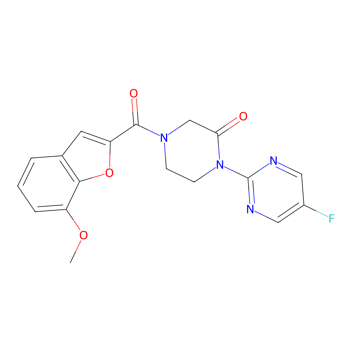 1-(5-Fluoropyrimidin-2-yl)-4-(7-methoxy-1-benzofuran-2-carbonyl)piperazin-2-one molecular structure, CAS 2310122-59-7