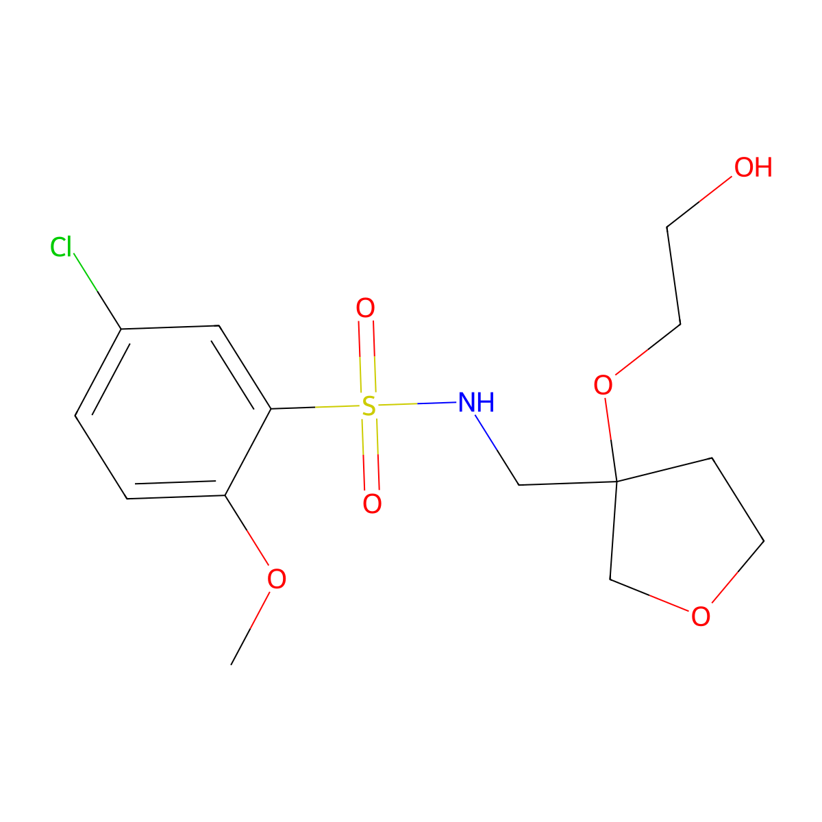 5-chloro-N-((3-(2-hydroxyethoxy)tetrahydrofuran-3-yl)methyl)-2-methoxybenzenesulfonamide molecular structure, CAS 2310122-75-7
