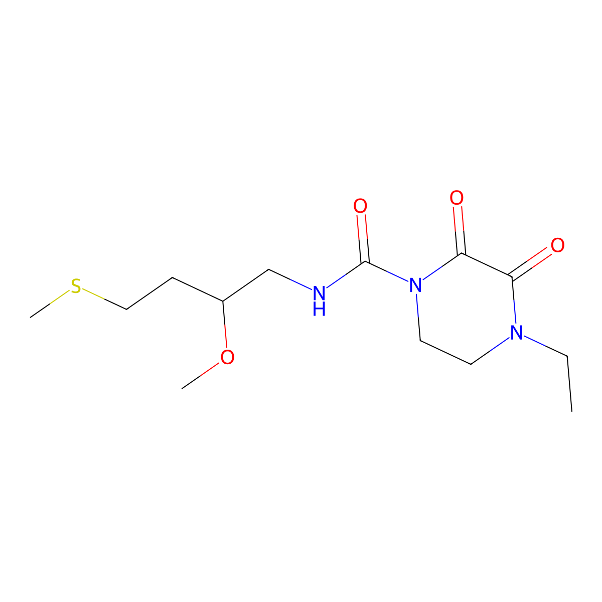 4-ethyl-N-[2-methoxy-4-(methylsulfanyl)butyl]-2,3-dioxopiperazine-1-carboxamide molecular structure, CAS 2310122-78-0