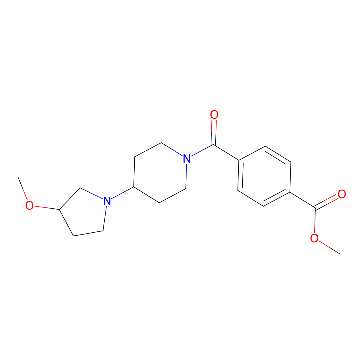 Methyl 4-[4-(3-methoxypyrrolidin-1-yl)piperidine-1-carbonyl]benzoate molecular structure, CAS 2310122-92-8