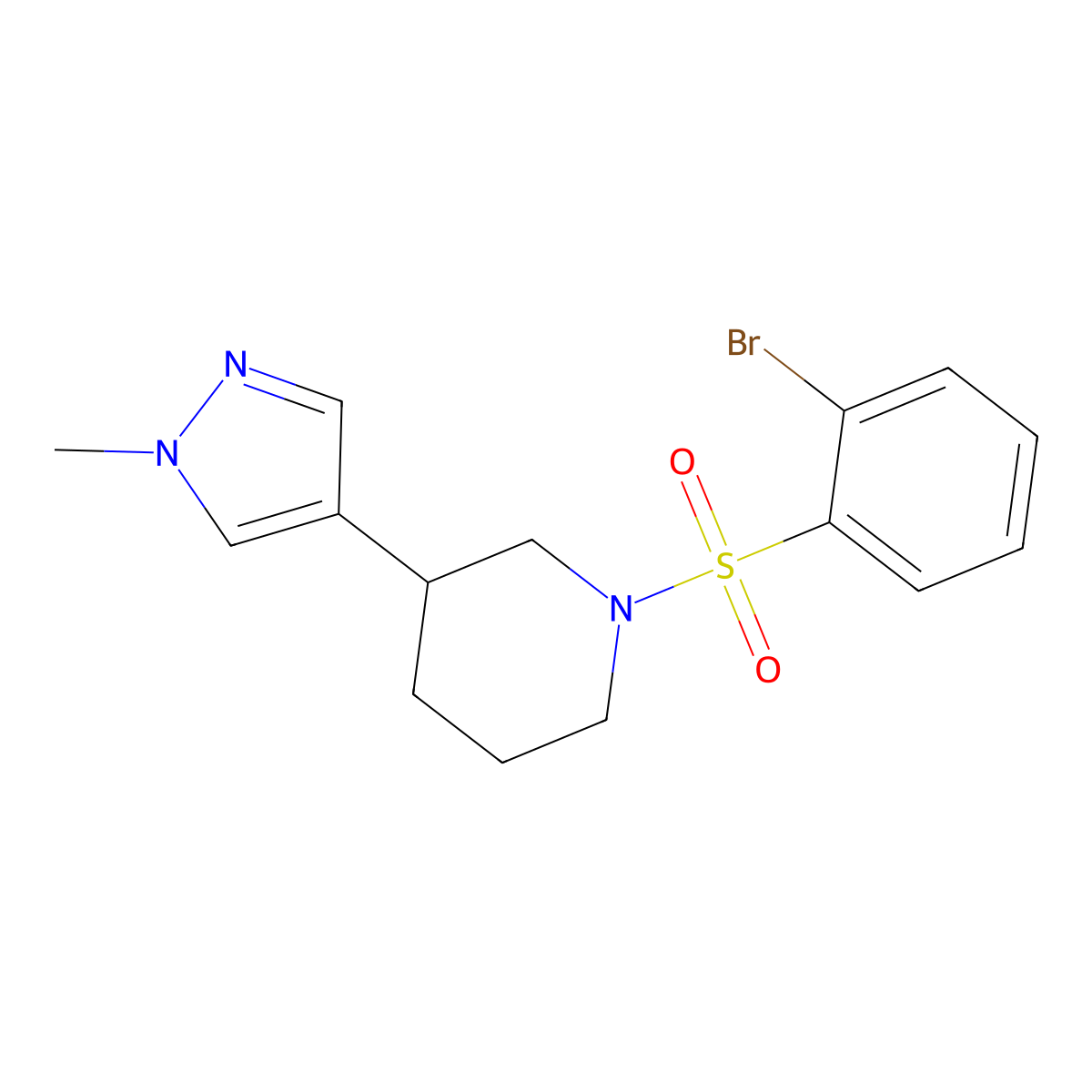 1-(2-bromobenzenesulfonyl)-3-(1-methyl-1H-pyrazol-4-yl)piperidine molecular structure, CAS 2310123-01-2