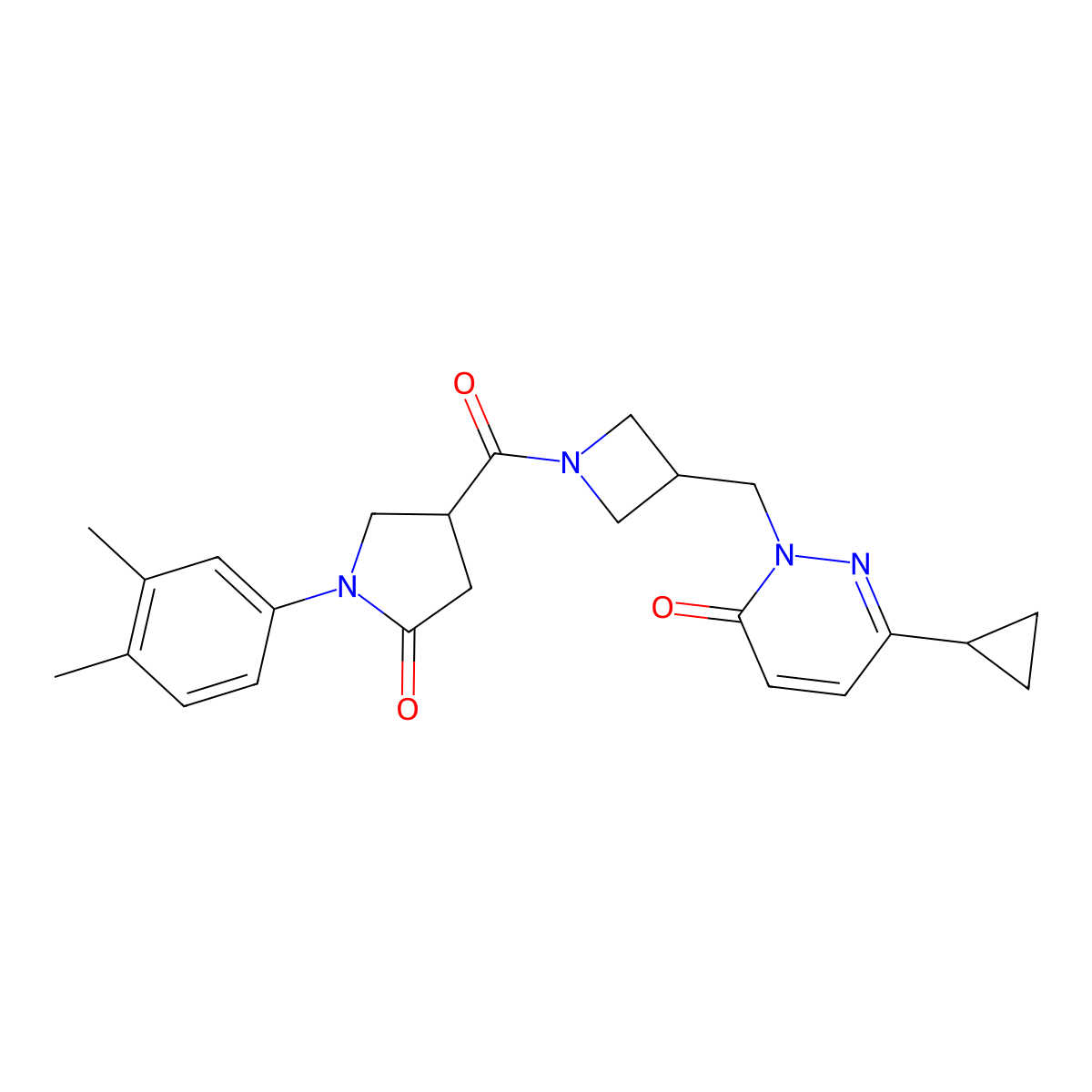 6-Cyclopropyl-2-({1-[1-(3,4-dimethylphenyl)-5-oxopyrrolidine-3-carbonyl]azetidin-3-yl}methyl)-2,3-dihydropyridazin-3-one molecular structure, CAS 2310123-05-6