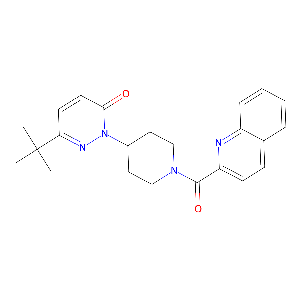 6-Tert-butyl-2-[1-(quinoline-2-carbonyl)piperidin-4-yl]-2,3-dihydropyridazin-3-one molecular structure, CAS 2310123-29-4