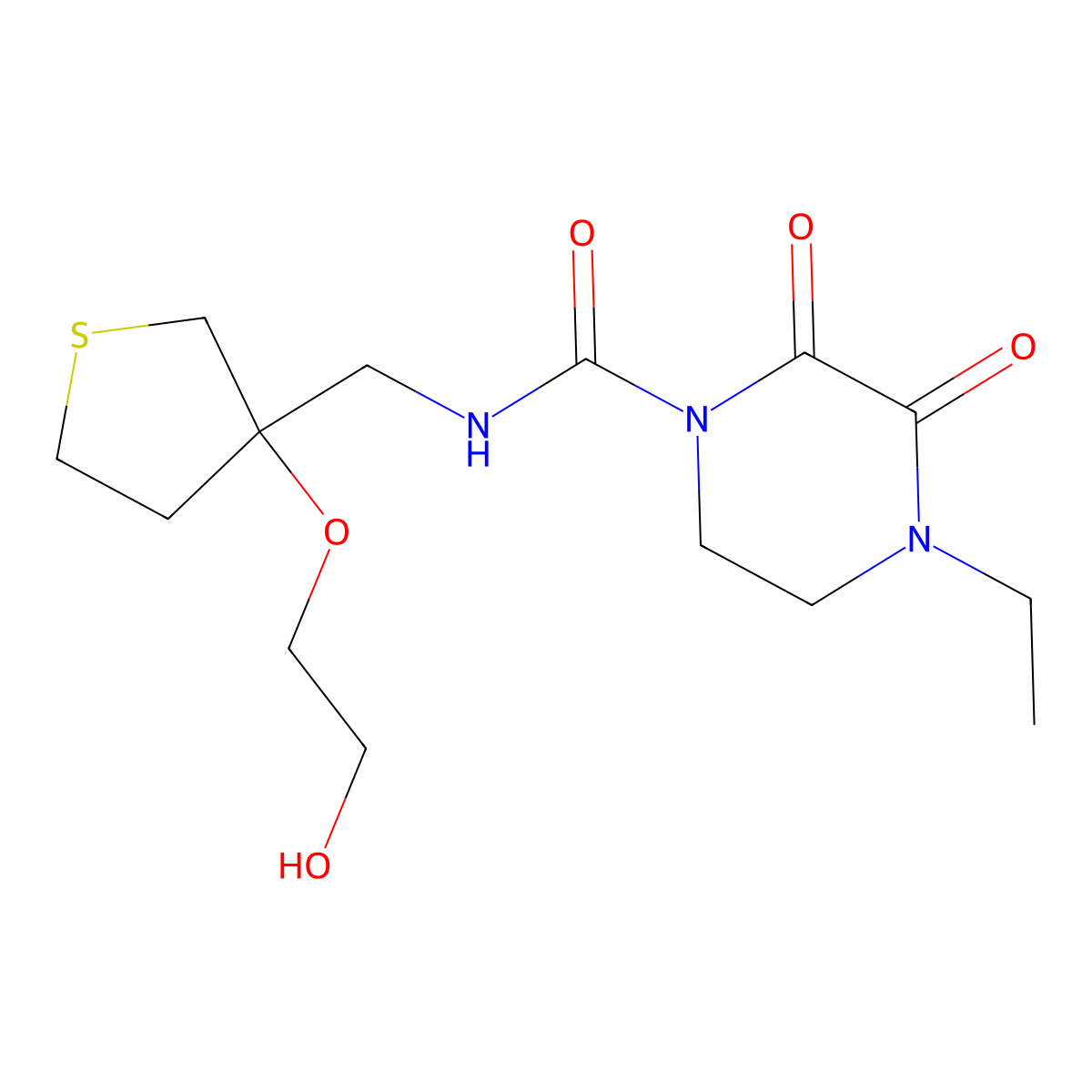 4-ethyl-N-((3-(2-hydroxyethoxy)tetrahydrothiophen-3-yl)methyl)-2,3-dioxopiperazine-1-carboxamide molecular structure, CAS 2310123-33-0