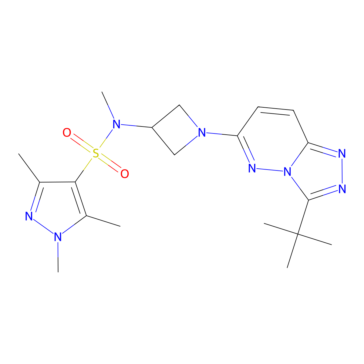 N-(1-{3-tert-butyl-[1,2,4]triazolo[4,3-b]pyridazin-6-yl}azetidin-3-yl)-N,1,3,5-tetramethyl-1H-pyrazole-4-sulfonamide molecular structure, CAS 2310123-34-1